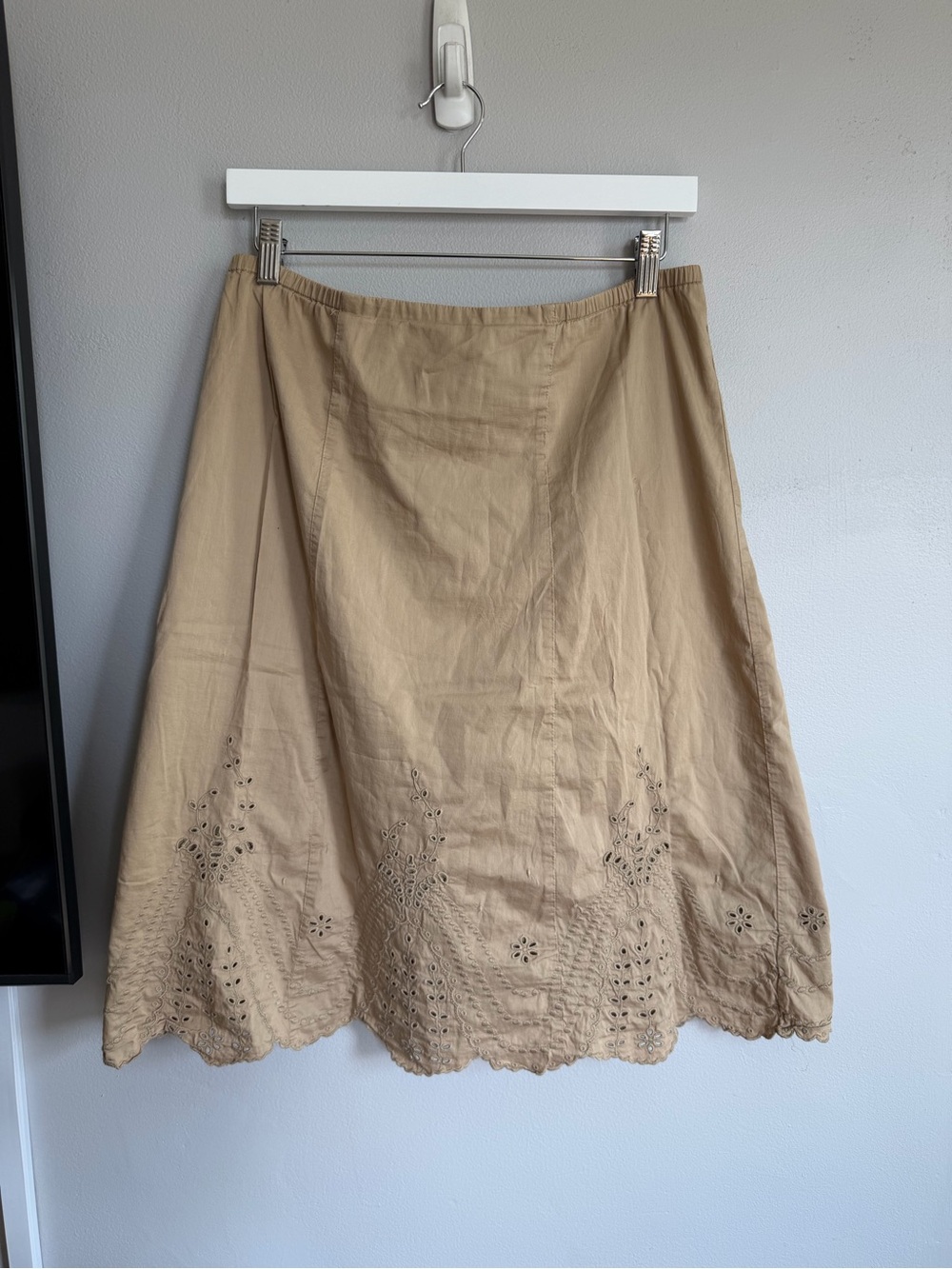 Vintage Gap Y2K Tan Cotton Eyelet Hem Midi‎ Skirt Cottagecore Women 6